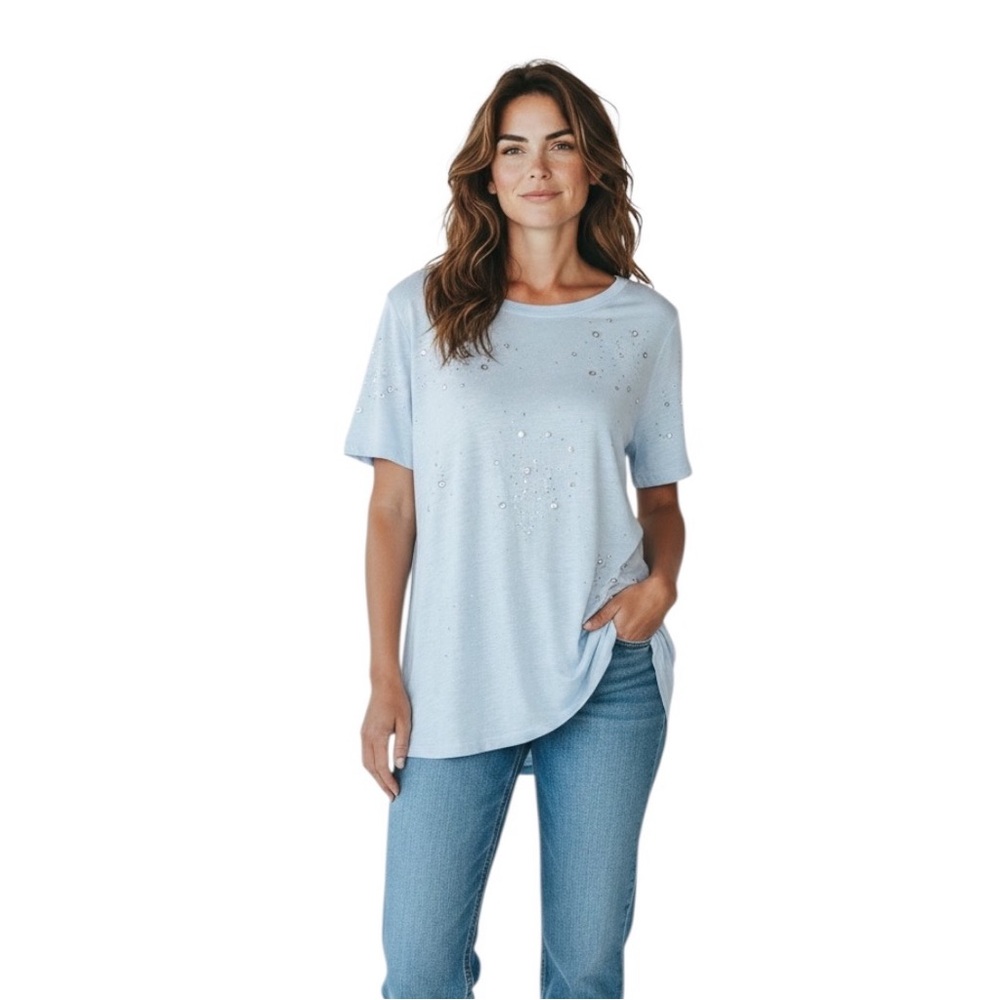 Soft Surroundings Linen Sequin Embellished Tee New With Tags